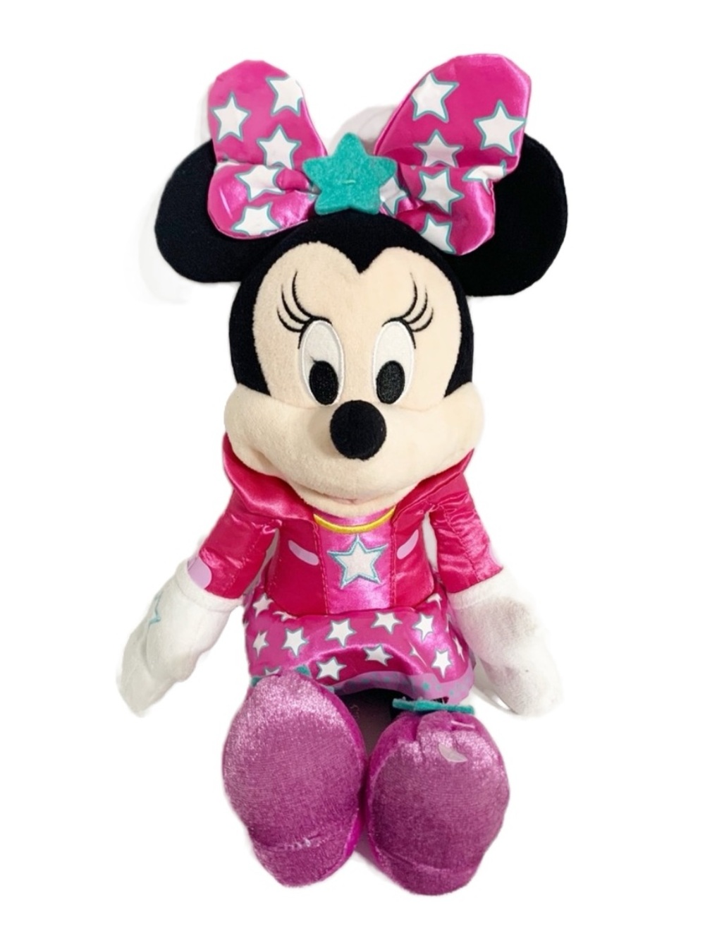 Disney Talking Minnie Mouse Plush Toy Pink Star Dress, Shoes and Bow